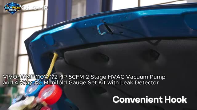 VIVOHOME 110V 1/2 HP 5CFM 2 Stage HVAC Vacuum Pump and 4 Way AC Manifold Gauge Set Kit with Leak Detector